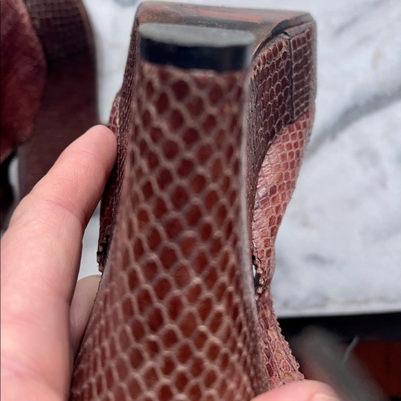 Vintage Henry Beguelin brown snakeskin leather sling back platforms - Picture 10 of 11